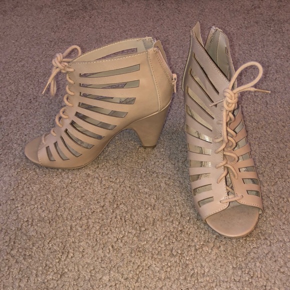 Charlotte Russe Shoes - Lace up tan booties